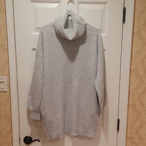 Six Crisp Days Sweater Dress Womens Gray Cable Knit Long Sleeve Turtle Neck.